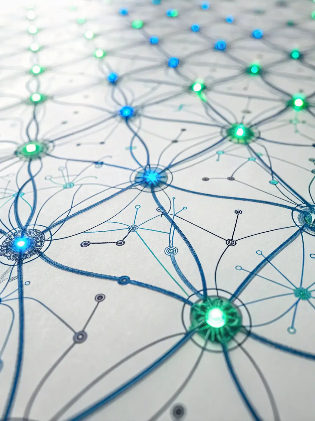 A focused image of a neural network diagram, highlighting the complexities of AI algorithms, used to represent the AI module.