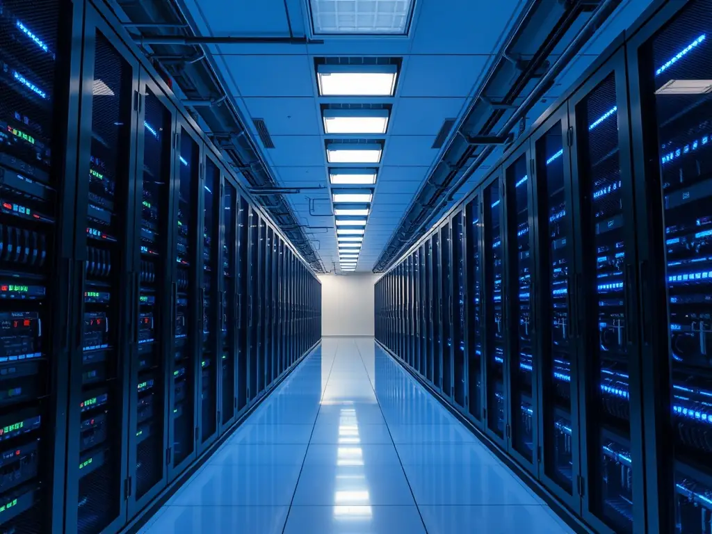 An image depicting cloud servers and data streams, symbolizing the scalability and accessibility of cloud computing, with subtle British landmarks in the background.