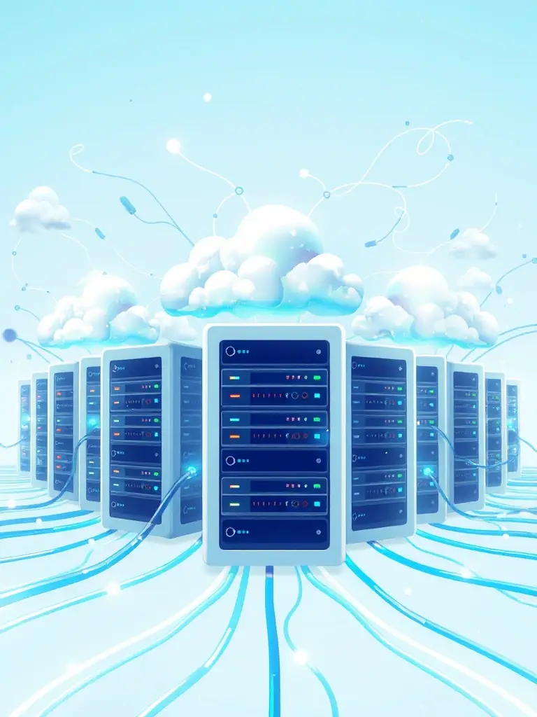 A visually appealing image of cloud servers and data streams, symbolizing cloud computing infrastructure, used to represent the Cloud Computing module.